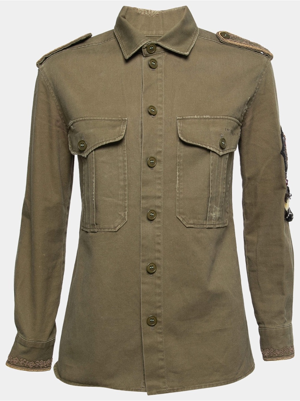 Saint Laurent Olive Green Military-Style Button Front Jacket